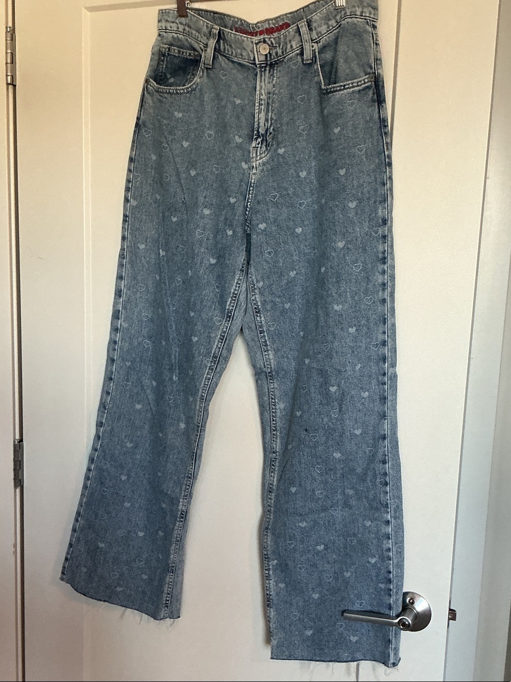 Lucky Brand Light Blue Heart-Print Wide-Leg Jeans